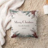 カスタム水赤と白色フローラクリスマス クッション (ブランケット)