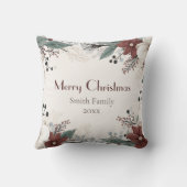カスタム水赤と白色フローラクリスマス クッション (裏面)