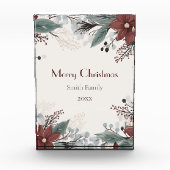 カスタム水赤と白色フローラクリスマス フォトブロック (正面)