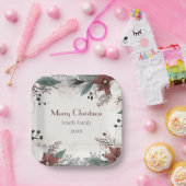 カスタム水赤と白色フローラクリスマス ペーパープレート (パーティー)