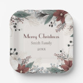 カスタム水赤と白色フローラクリスマス ペーパープレート (正面)