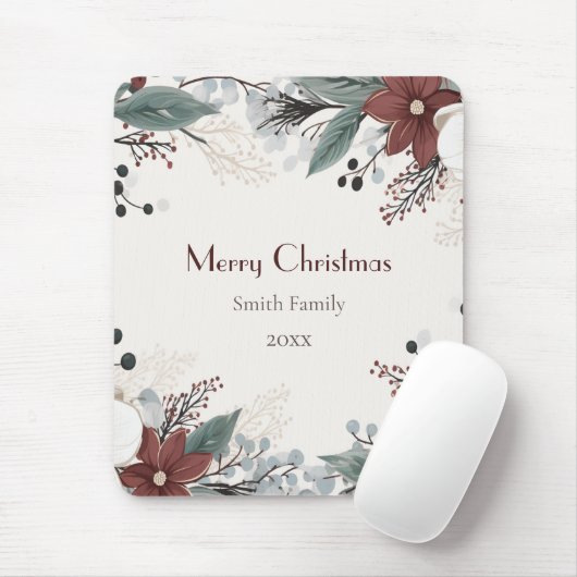 カスタム水赤と白色フローラクリスマス マウスパッド (マウス)