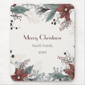 カスタム水赤と白色フローラクリスマス マウスパッド (正面)