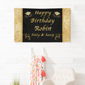 カスタム注文ブラックと金ゴールド誕生日バナー 横断幕 (インサイチュ)