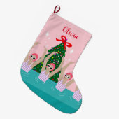 カスタム泳ぐ人芸術的イラストレーションスイミング ラージクリスマスストッキング (正面 (吊り時))