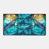 カスタム海岸熱帯性ブルーホエールイエローサンセット デスクマット (正面)