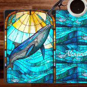 カスタム海岸熱帯性ブルーホエールイエローサンセット デスクマット