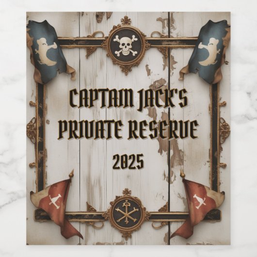 カスタム海賊旗 | 船長の私有準備金 ワインラベル (シングルラベル)