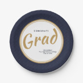 カスタム海軍/金ゴールド卒業パーティー紙 ペーパープレート (正面)