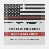 カスタム消防士の感謝の薄い赤線フラグ ガラスオーナメント (正面)