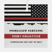 カスタム消防士の感謝の薄い赤線フラグ ガラスオーナメント (裏面)