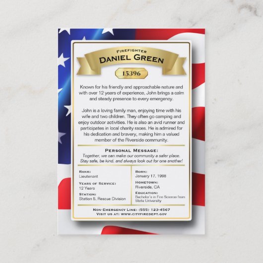 カスタム消防士トレーディングカード全部門 コーリングカード (裏面)