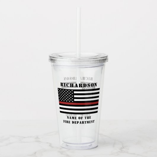 カスタム消防用薄型レッドライン消防署 アクリルタンブラー (正面)