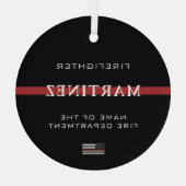 カスタム消防用薄型レッドライン消防署 ガラスオーナメント (裏面)