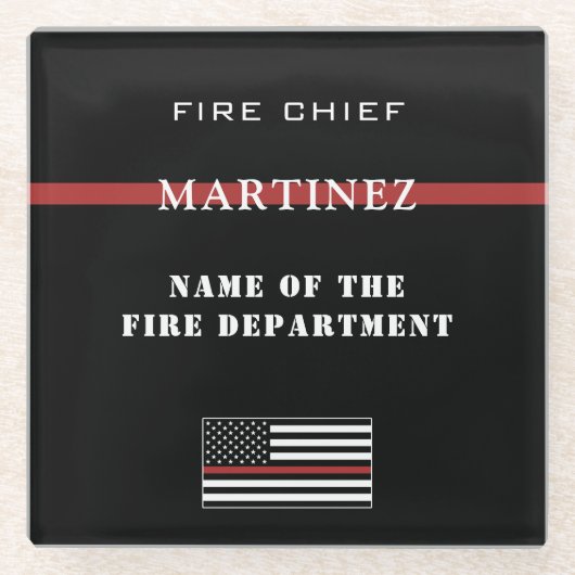 カスタム消防用薄型レッドライン消防署 ガラスコースター (正面)