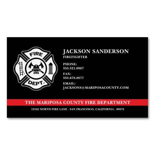 カスタム消防署の消防隊の赤い線のロゴ マグネット名刺 (正面)
