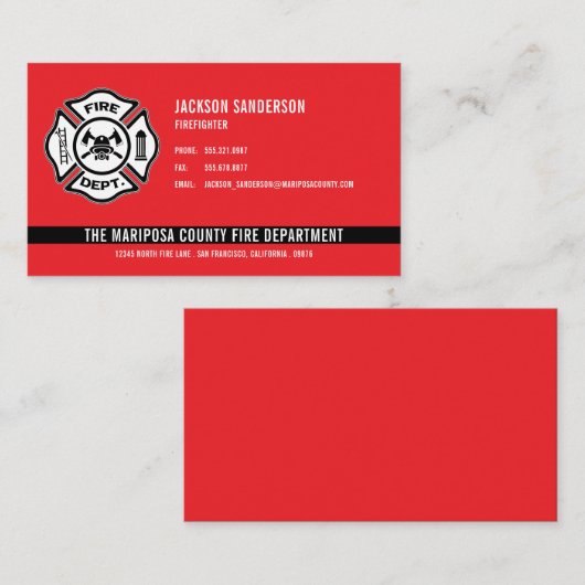 カスタム消防署の消防隊の赤い線のロゴ 名刺 (正面/裏面)