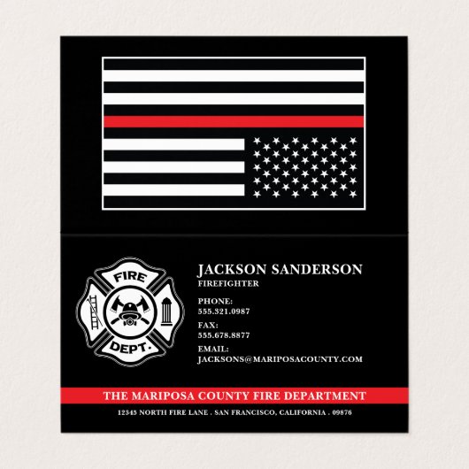 カスタム消防署の消防隊の赤い線のロゴ 名刺 (外部フラット)