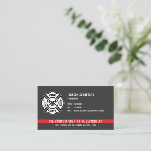 カスタム消防署の消防隊の赤い線のロゴ 名刺 (スタンド正面)