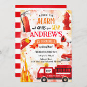 カスタム消防車の誕生日パーティー 招待状 (正面/裏面)