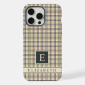 カスタム淡い色のイエローベージュブラック市松模様にパターン iPhoneケース (裏面)