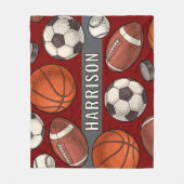 カスタム深いモノグラムのレッドスポーツ フリースブランケット (正面)