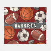 カスタム深いモノグラムのレッドスポーツ フリースブランケット (正面(横))