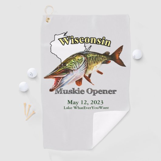 カスタム湖/デイトウィスコンシンムスキー魚釣りタオル ゴルフタオル (インサイチュ)