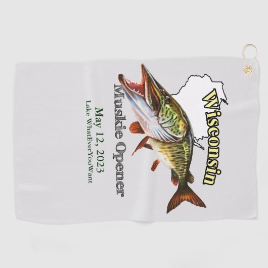 カスタム湖/デイトウィスコンシンムスキー魚釣りタオル ゴルフタオル (横)