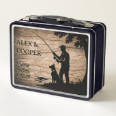 カスタム漁師と犬の魚釣り箱贈呈パパ メタルランチボックス (裏面)