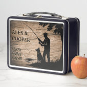 カスタム漁師と犬の魚釣り箱贈呈パパ メタルランチボックス (インサイチュ)