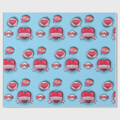 カスタム漫画ブックスタイルブルー&赤いハートギフト ラッピングペーパー (フラット)