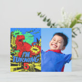 カスタム漫画恐竜の誕生日パーティー写真 招待状 (スタンド正面)