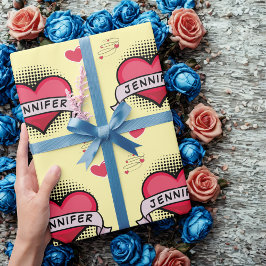 カスタム漫画本スタイル黄色ハートギフト ラッピングペーパー