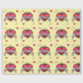 カスタム漫画本スタイル黄色ハートギフト ラッピングペーパー (フラット)