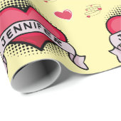 カスタム漫画本スタイル黄色ハートギフト ラッピングペーパー (ロールコーナー)