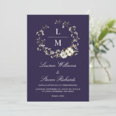 カスタム濃い濃い濃いネイビーブルー白い花結婚の花 招待状 (スタンド正面)
