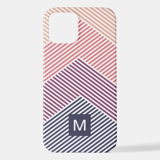 カスタム濃い青マゼンタ赤オレンジ色のオレンジ色のストライプパターン iPhoneケース (裏面)