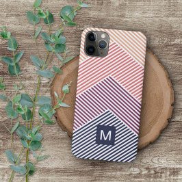 カスタム濃い青マゼンタ赤オレンジ色のオレンジ色のストライプパターン iPhone 12ケース