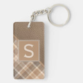 カスタム濃素朴褐色タンベージュプレイドパターン キーホルダー (裏面)