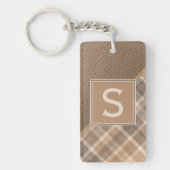 カスタム濃素朴褐色タンベージュプレイドパターン キーホルダー (正面)