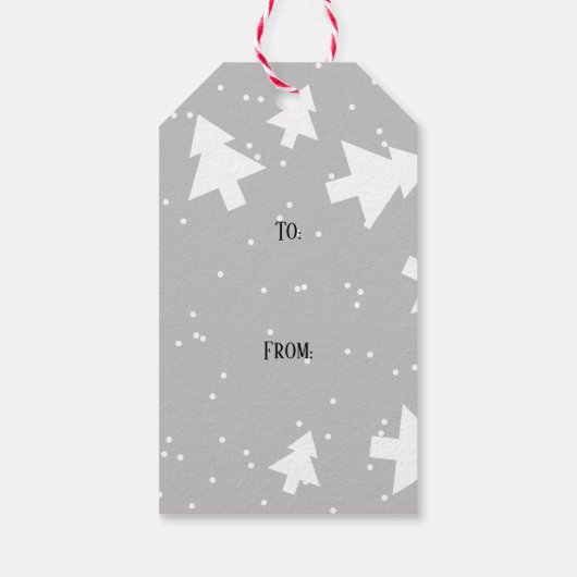 カスタム灰色と白のクリスマスツリーの贈り物ラベル ギフトタグ (裏面)