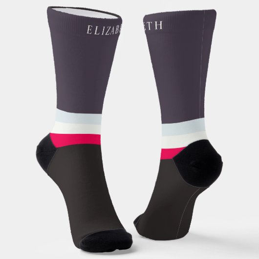 カスタム灰色ブルーホワイトレッドブラックカラーブロック ソックス (傾斜あり)