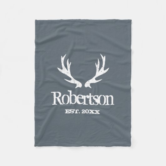 カスタム灰色ヴィンテージ鹿〔雄ジカの〕枝角フリースブランケット フリースブランケット (正面)