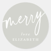 カスタム灰色 – 緑+白'メリークリスマス/休日 ラウンドシール (正面)