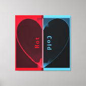 カスタム熱エレガント冷レッドブルー半割りハート キャンバスプリント (正面)