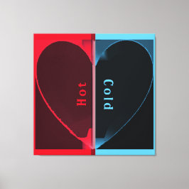 カスタム熱エレガント冷レッドブルー半割りハート キャンバスプリント