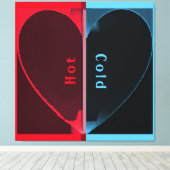 カスタム熱エレガント冷レッドブルー半割りハート キャンバスプリント (インサイチュ (ウッドフロア))