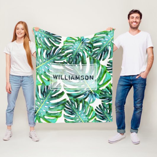 カスタム熱帯エレガント緑のハワイリーフ フリースブランケット (インサイチュ)