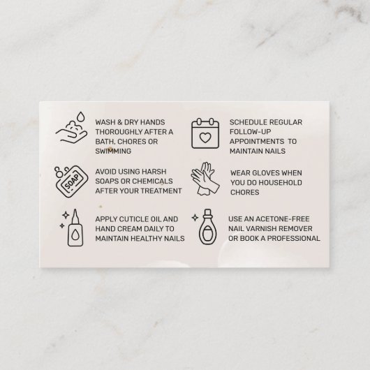 カスタム爪、 ネイルアモダンフターケアカード 名刺 (裏面)